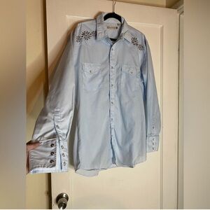 Roper Southwestern embroidered Pearl Snap Button Down Long Sleeve dress Shirt